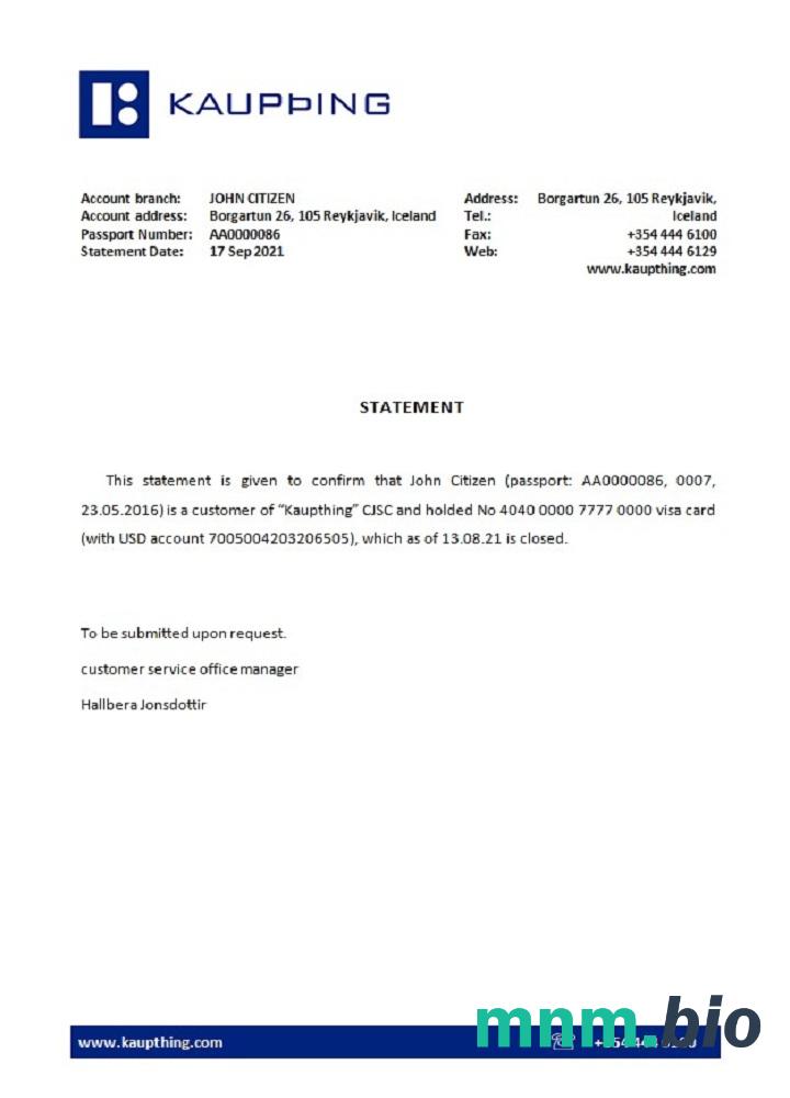 Islandia Kaupthing zamknięcie przykład odniesienia w formatach Word i PDF